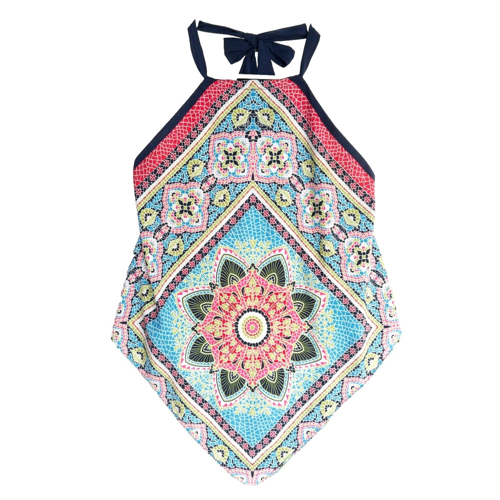 Allen B Bandana Handkerchief Halter Scarf Medallion Mandala Schwartz Top Women M